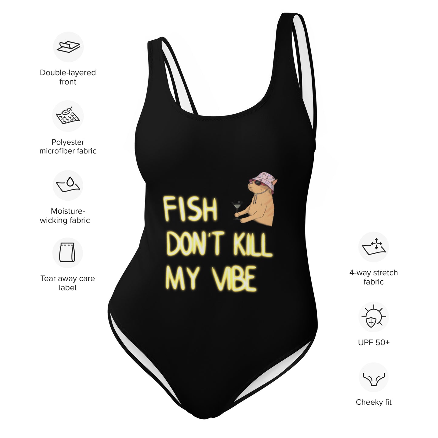 One-Piece Swimsuit "Fish Don’t Kill My Vibe"