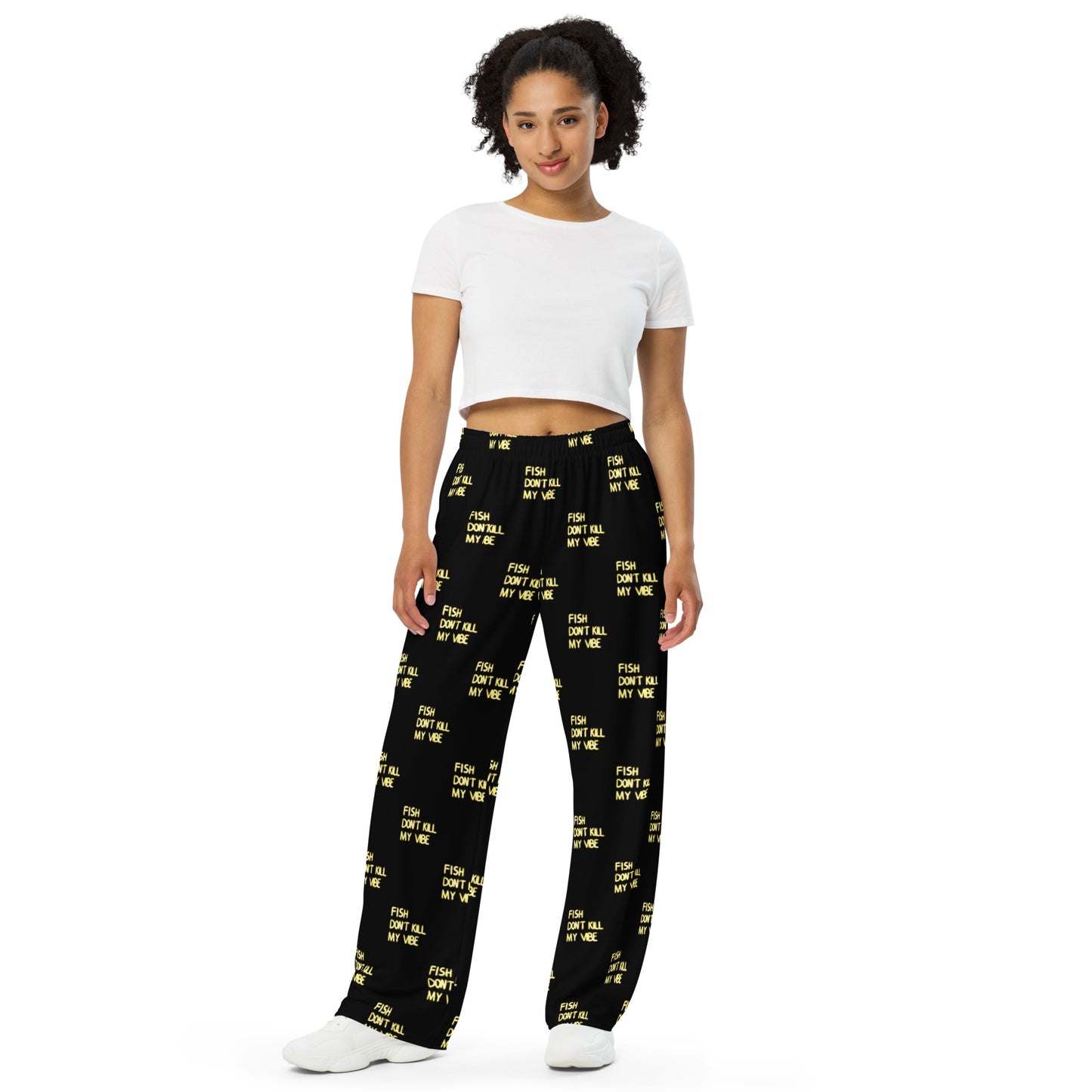 All-over print unisex wide-leg pants "Fish Don’t Kill My Vibe"