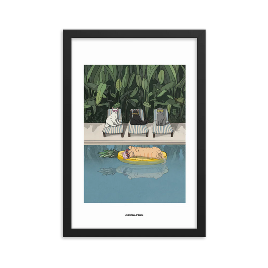 Framed poster "Cats at the Pool"