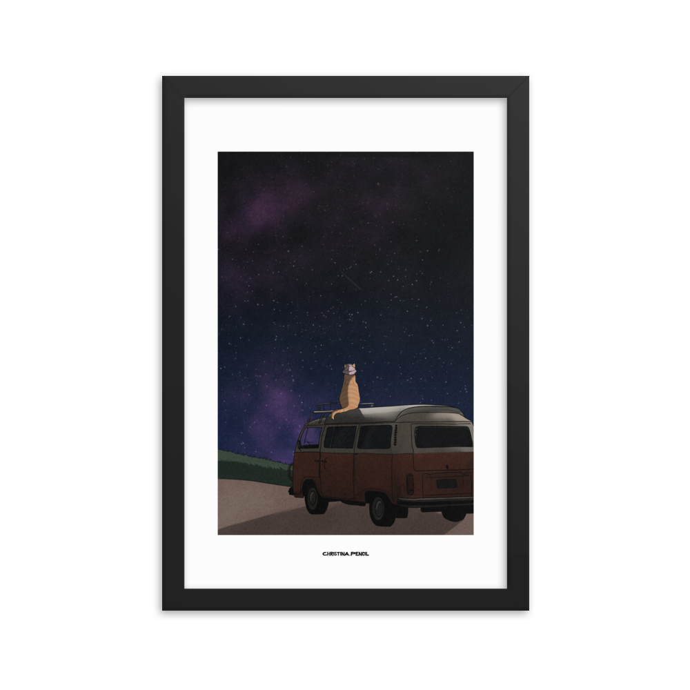 Framed poster "Ginger Cat at the Night Trip"