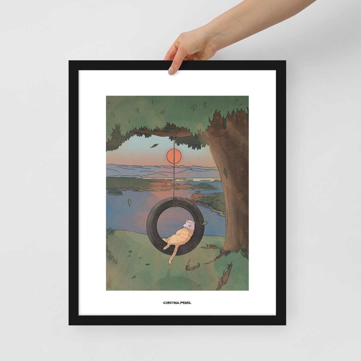 Framed poster "Ginger Cat and Tire Swing"