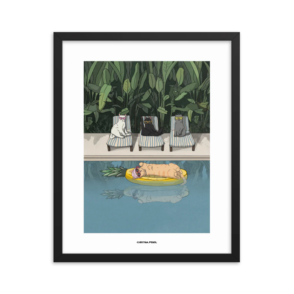 Framed poster "Cats at the Pool"