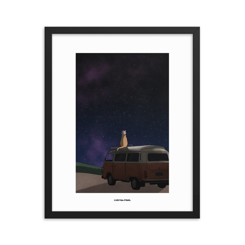 Framed poster "Ginger Cat at the Night Trip"