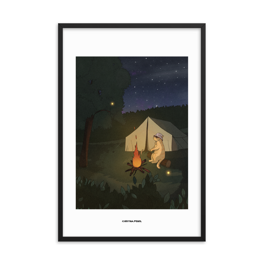 Framed poster "Ginger Cat At The Bonfire"