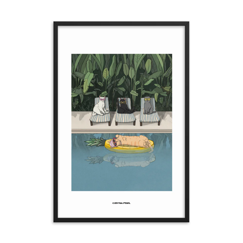 Framed poster "Cats at the Pool"