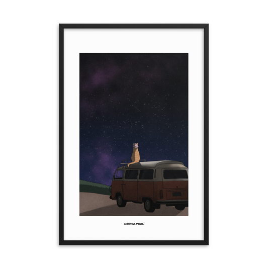 Framed poster "Ginger Cat at the Night Trip"