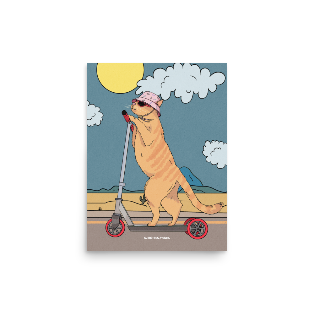 Poster "Ginger Cat Rides A Scooter"