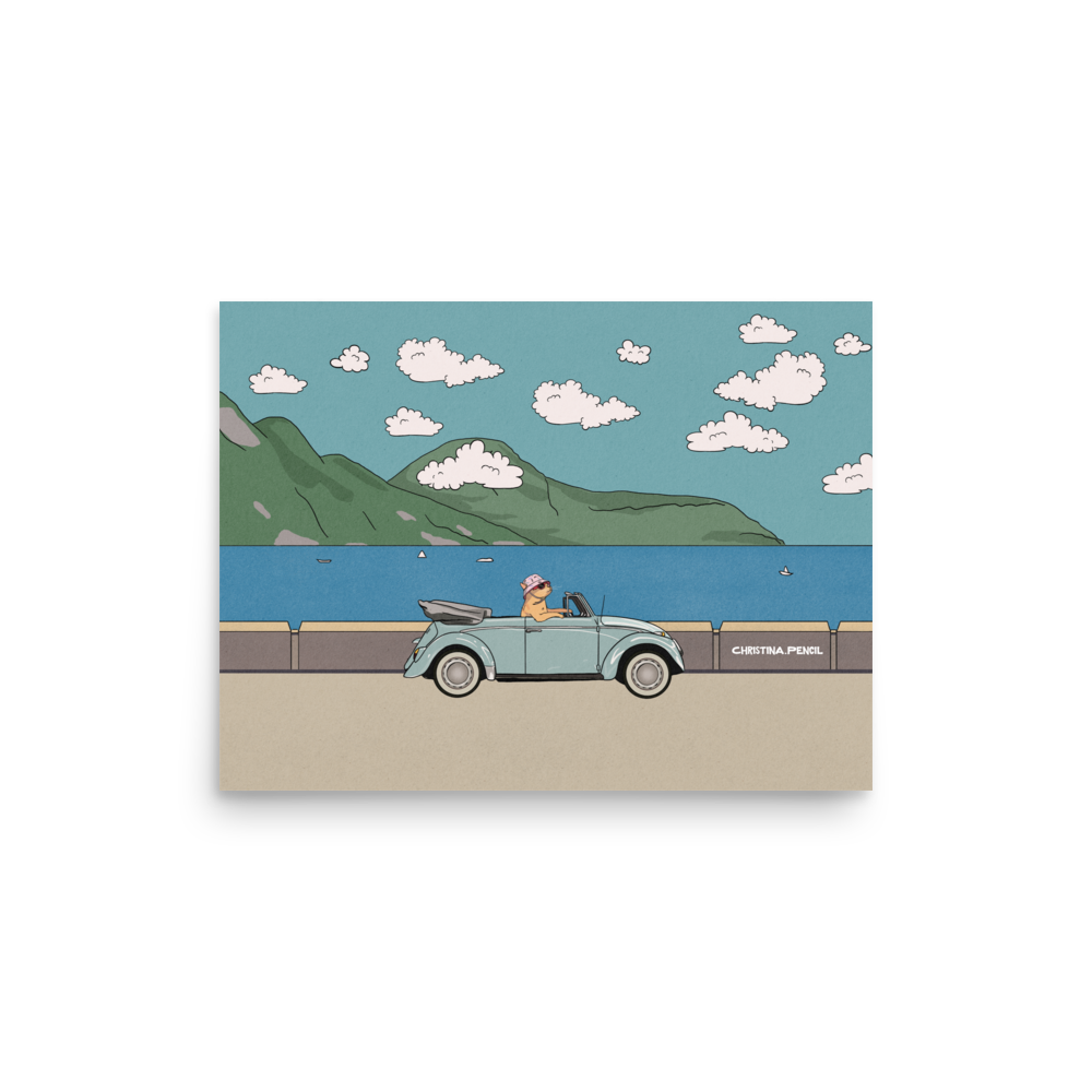 Horizontal Poster "Ginger Cat Rides A Car"