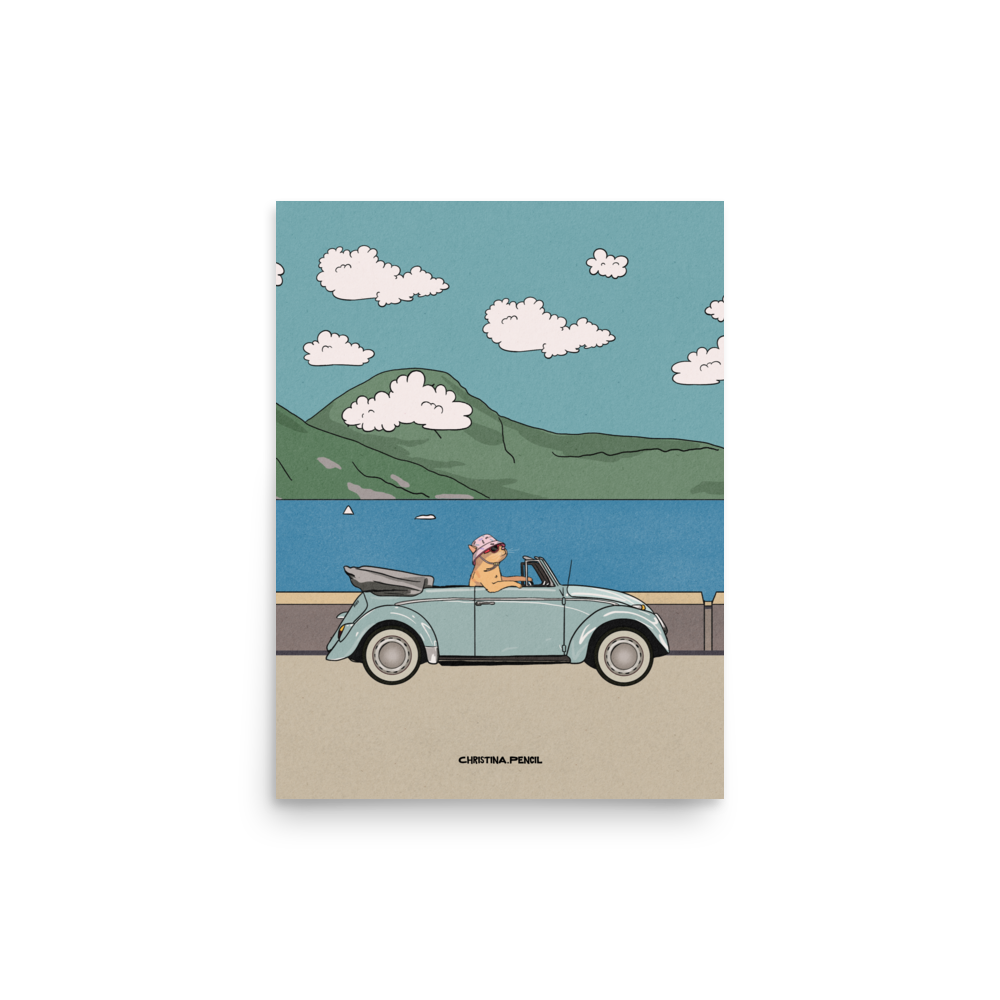 Poster "Ginger Cat Rides A Car"