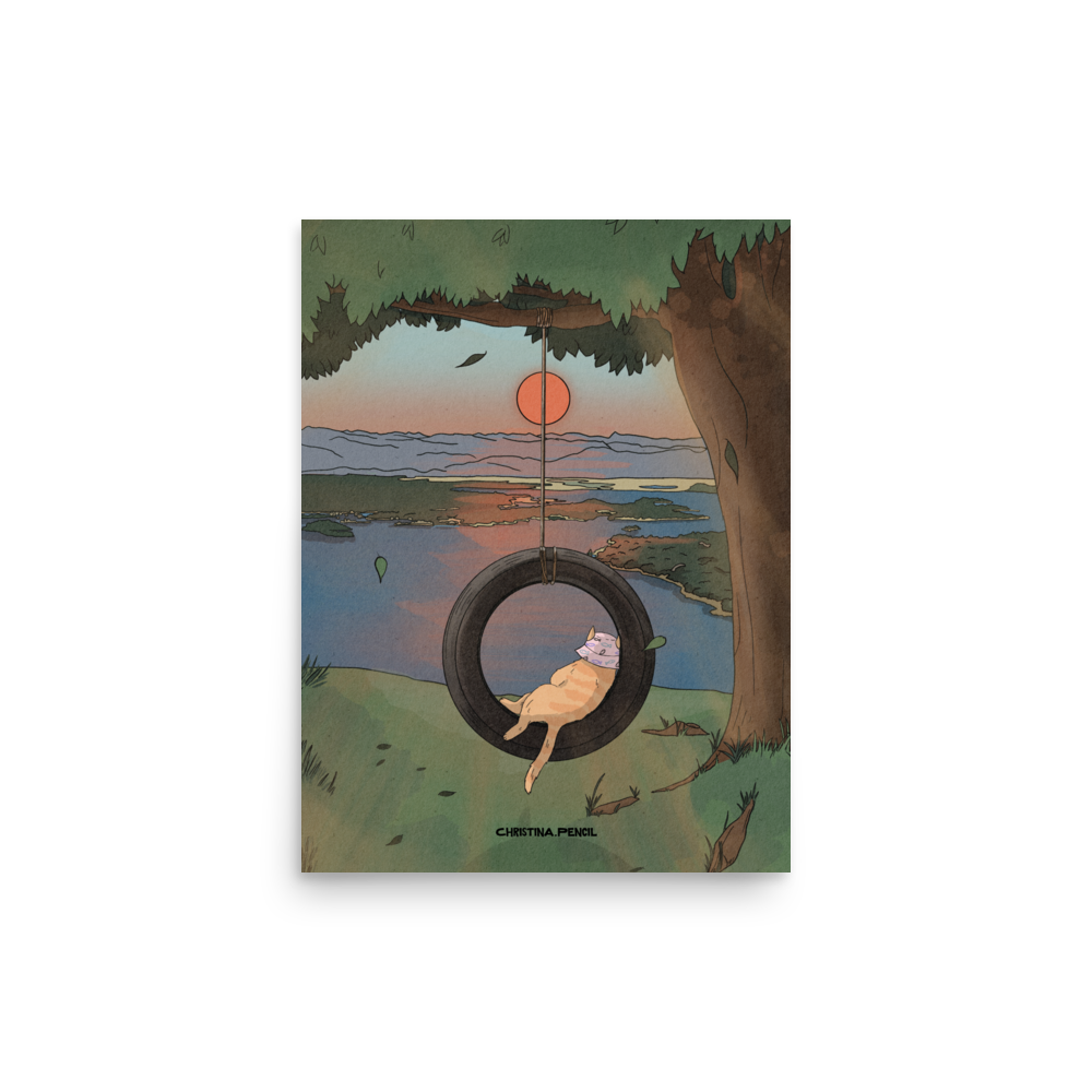 Poster "Ginger Cat and Tire Swing"