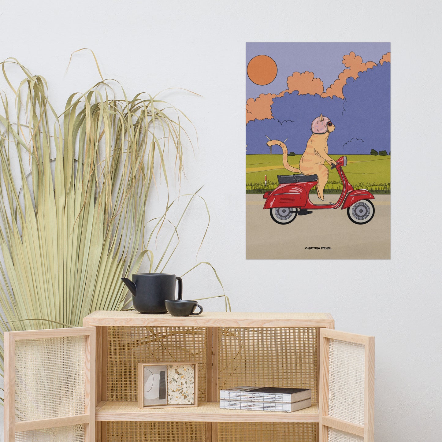 Poster "Ginger Cat Rides A Moped"