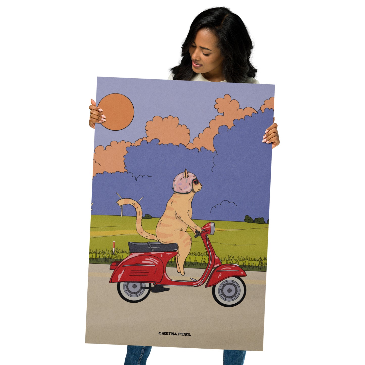 Poster "Ginger Cat Rides A Moped"