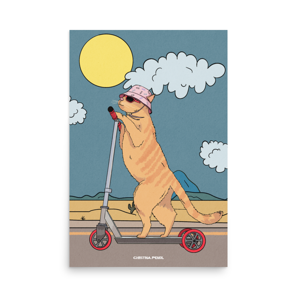 Poster "Ginger Cat Rides A Scooter"