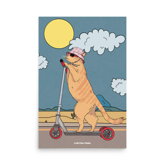 Poster "Ginger Cat Rides A Scooter"