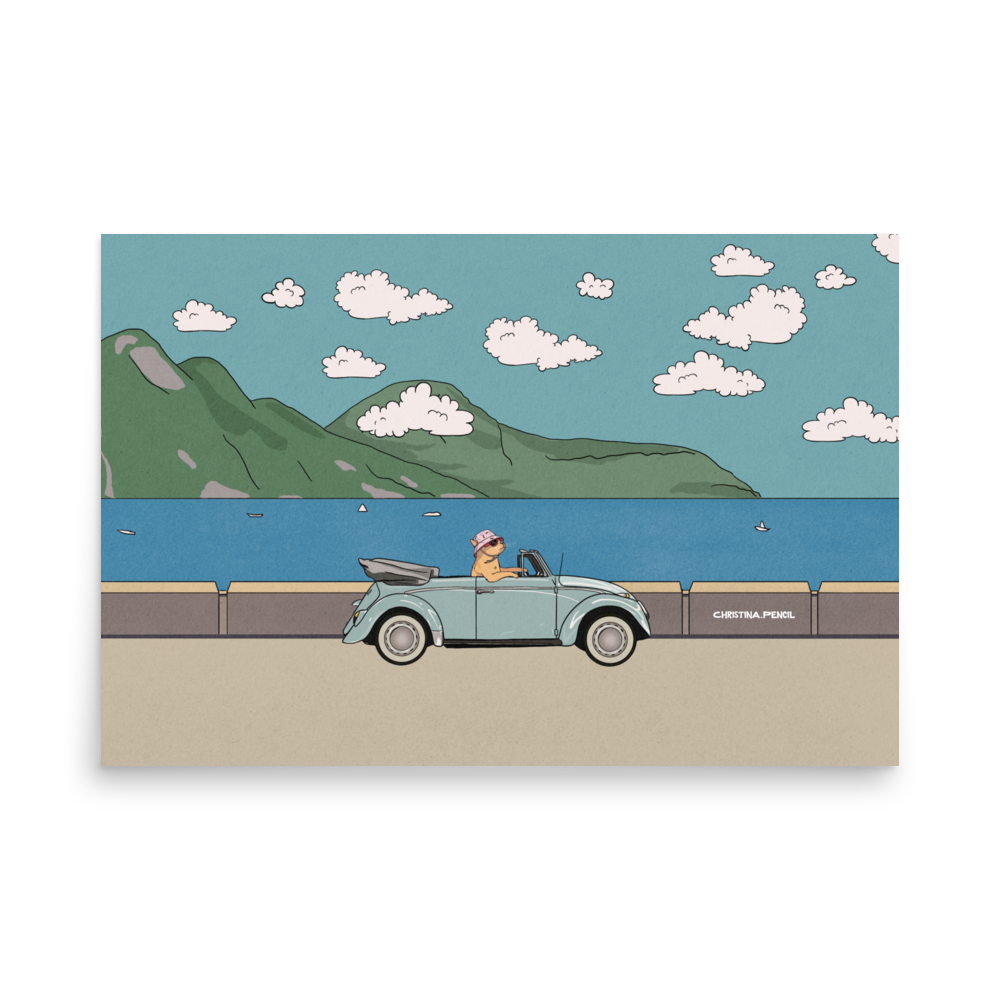 Horizontal Poster "Ginger Cat Rides A Car"