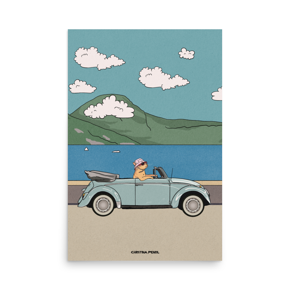 Poster "Ginger Cat Rides A Car"