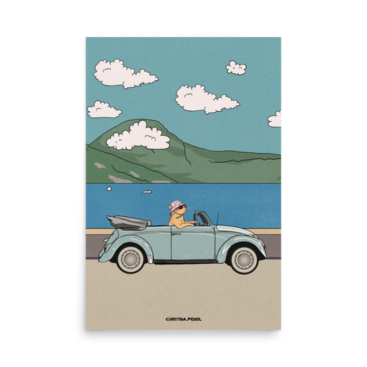 Poster "Ginger Cat Rides A Car"