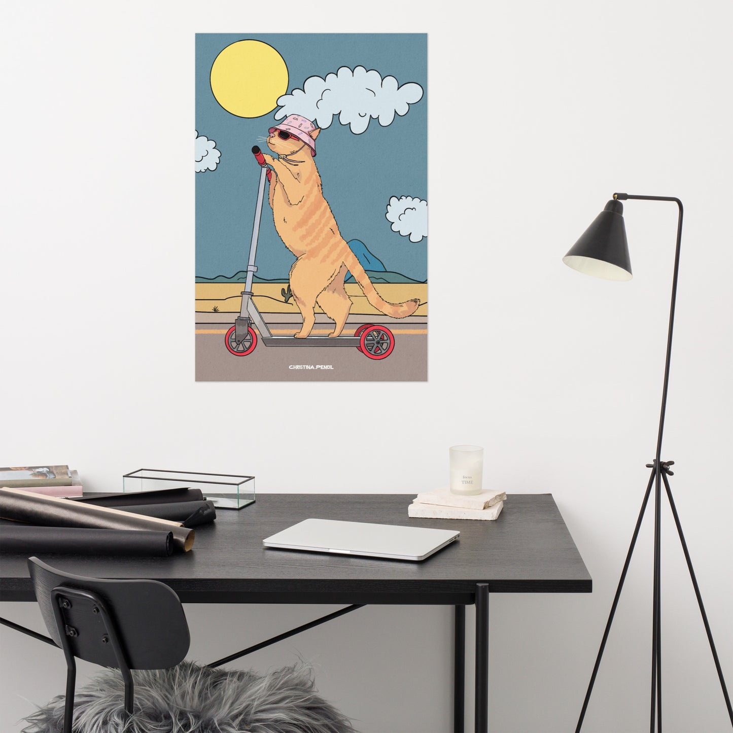 Poster "Ginger Cat Rides A Scooter"