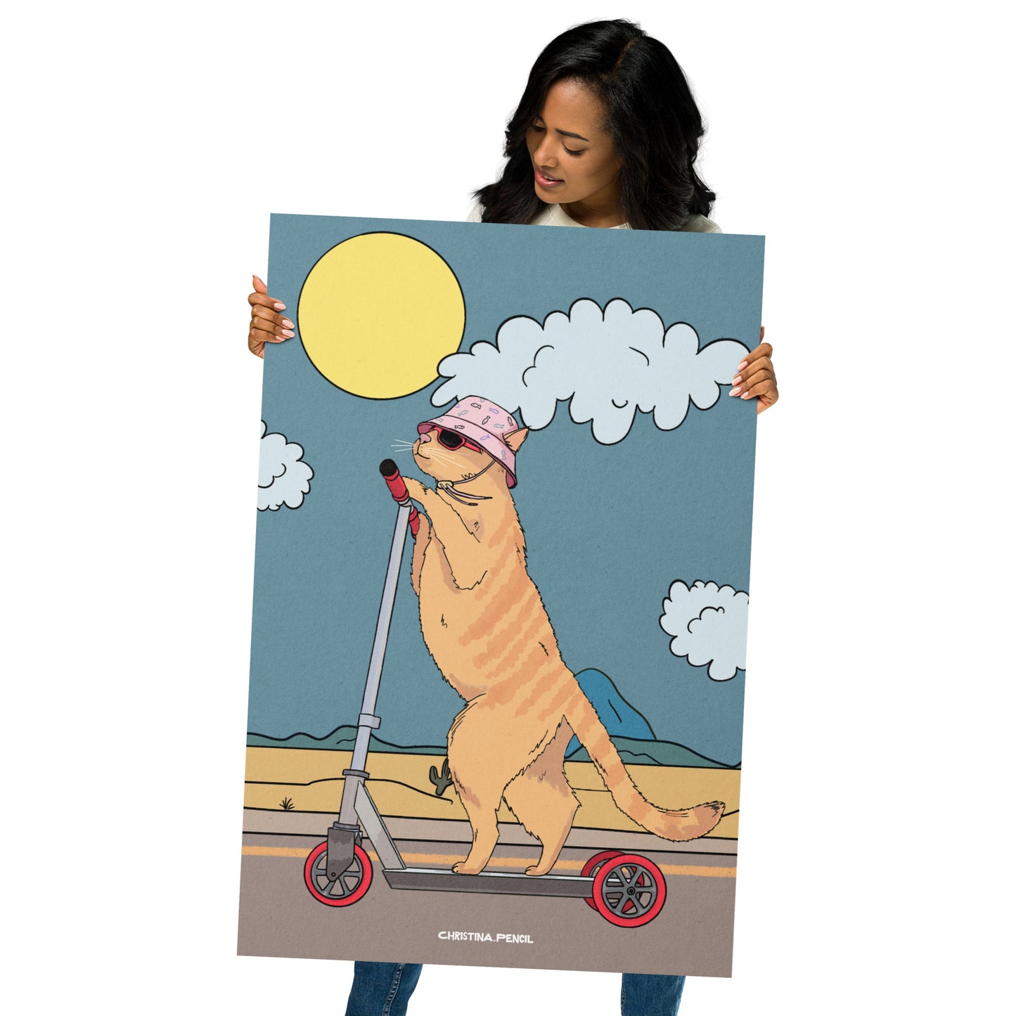 Poster "Ginger Cat Rides A Scooter"