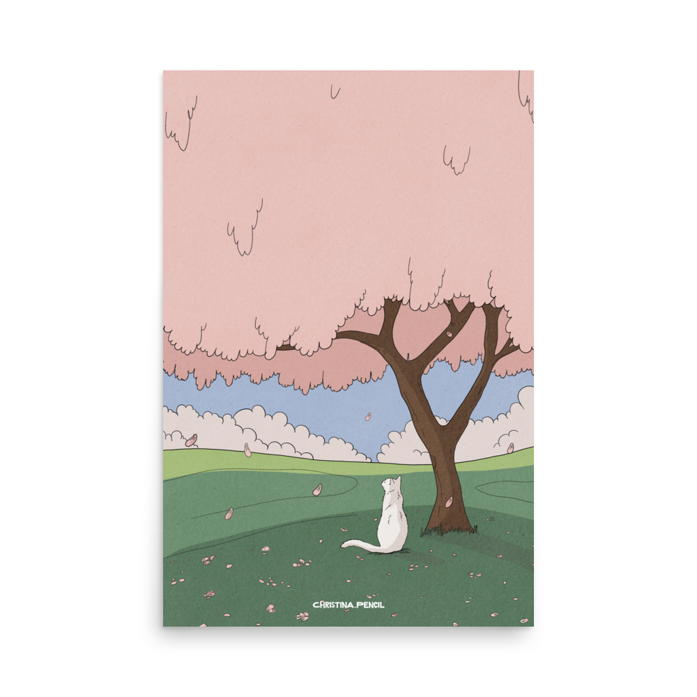 Poster "White Cat and Sakura"