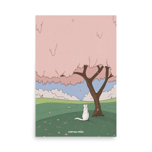 Poster "White Cat and Sakura"