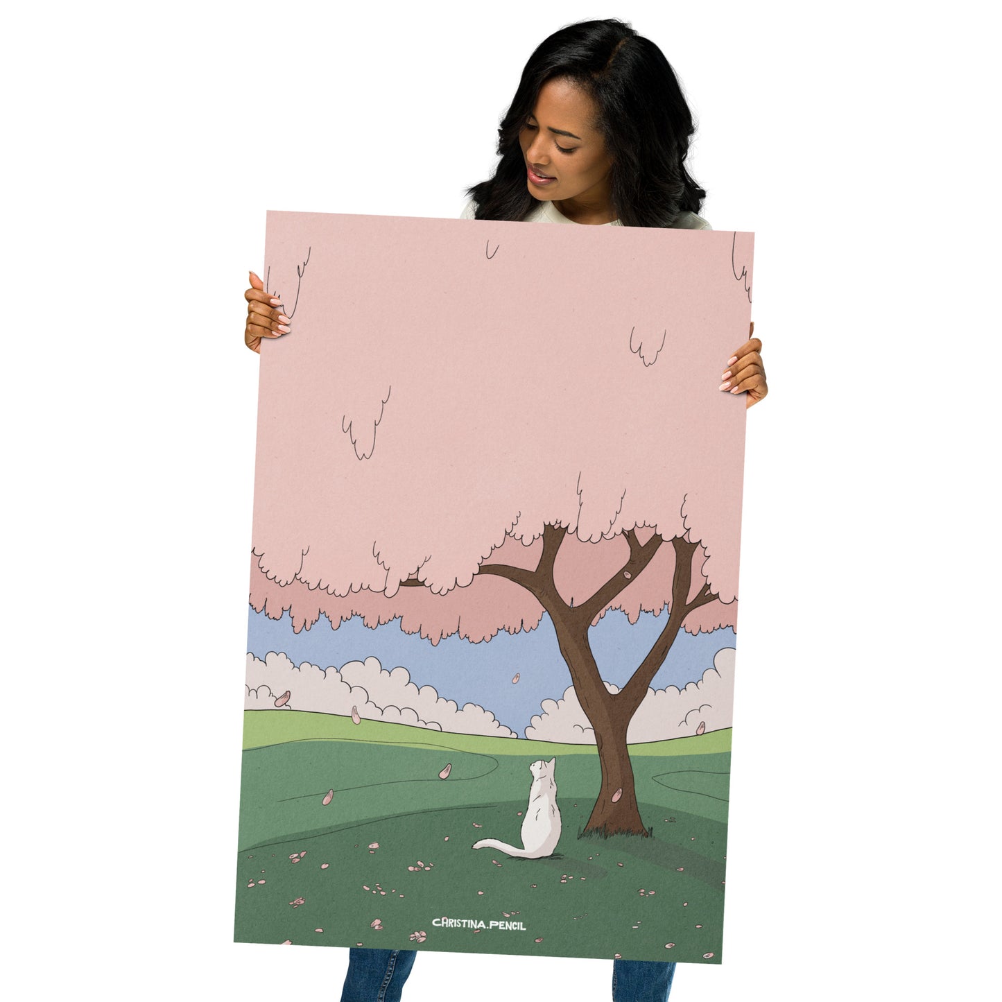 Poster "White Cat and Sakura"