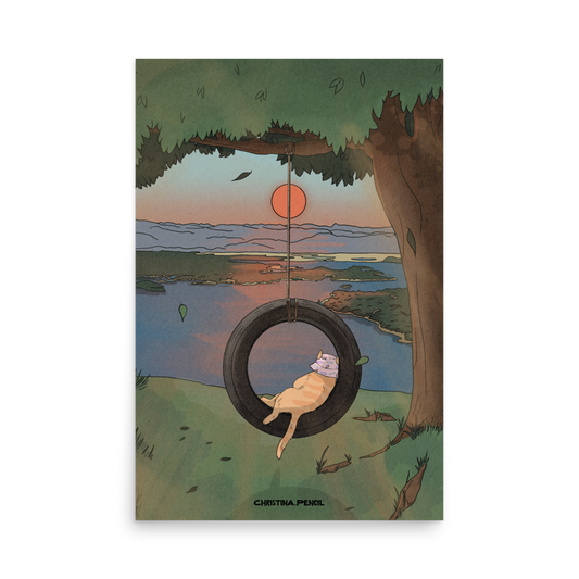 Poster "Ginger Cat and Tire Swing"