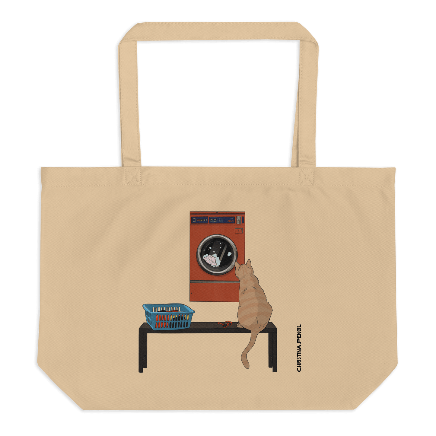 Large organic tote bag "Ginger at the Laundry"