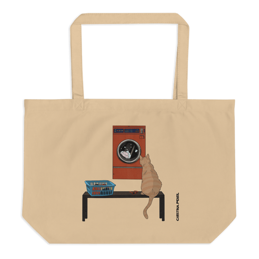 Large organic tote bag "Ginger at the Laundry"