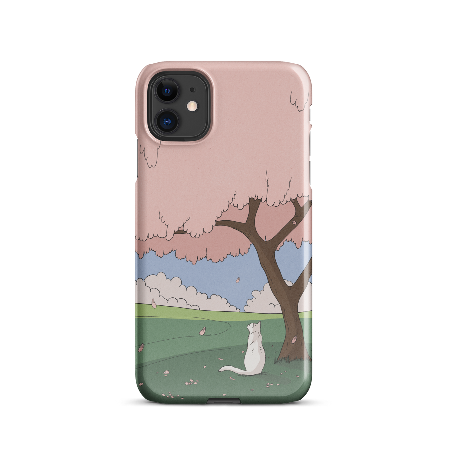 Snap case for iPhone® "White Cat and Sakura"