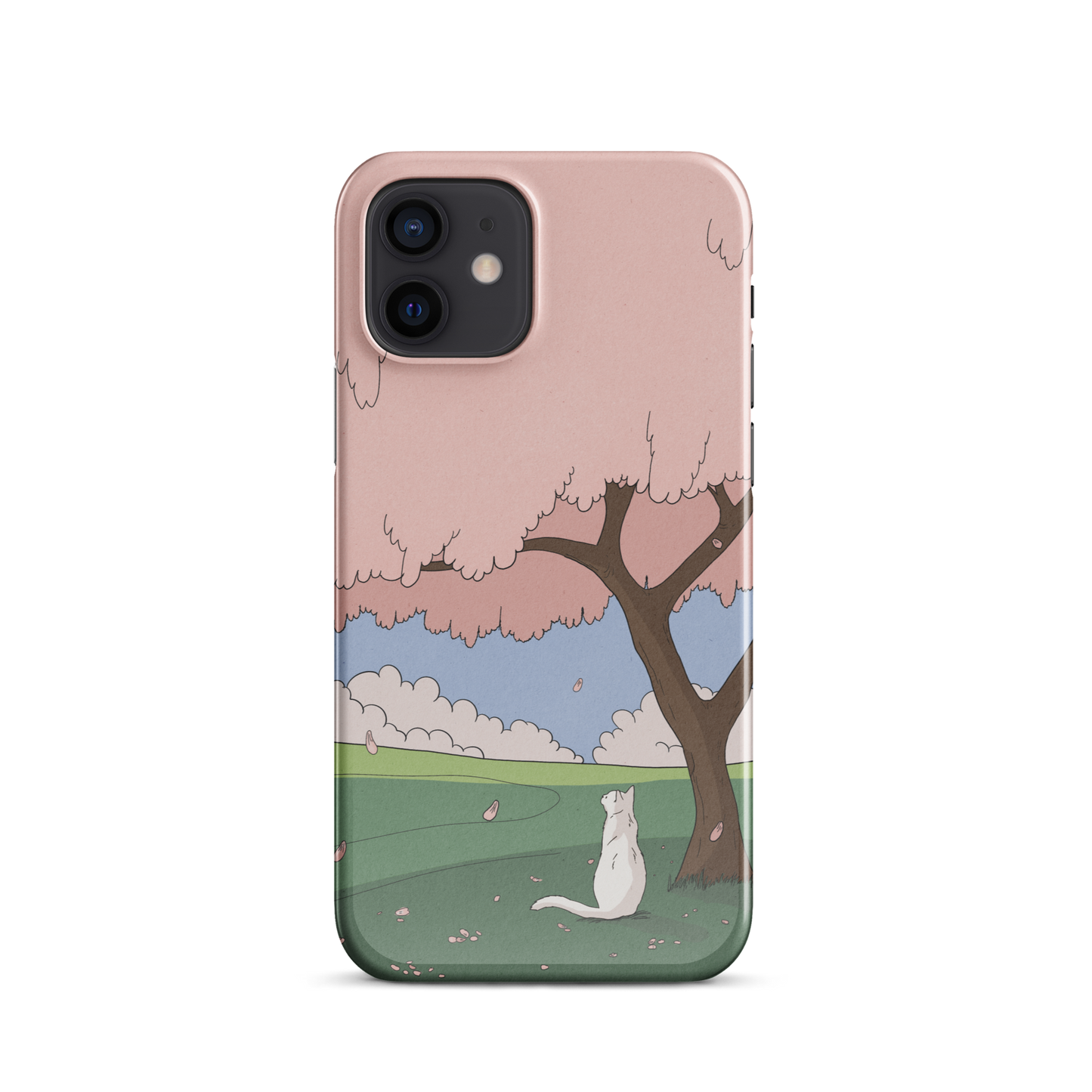 Snap case for iPhone® "White Cat and Sakura"