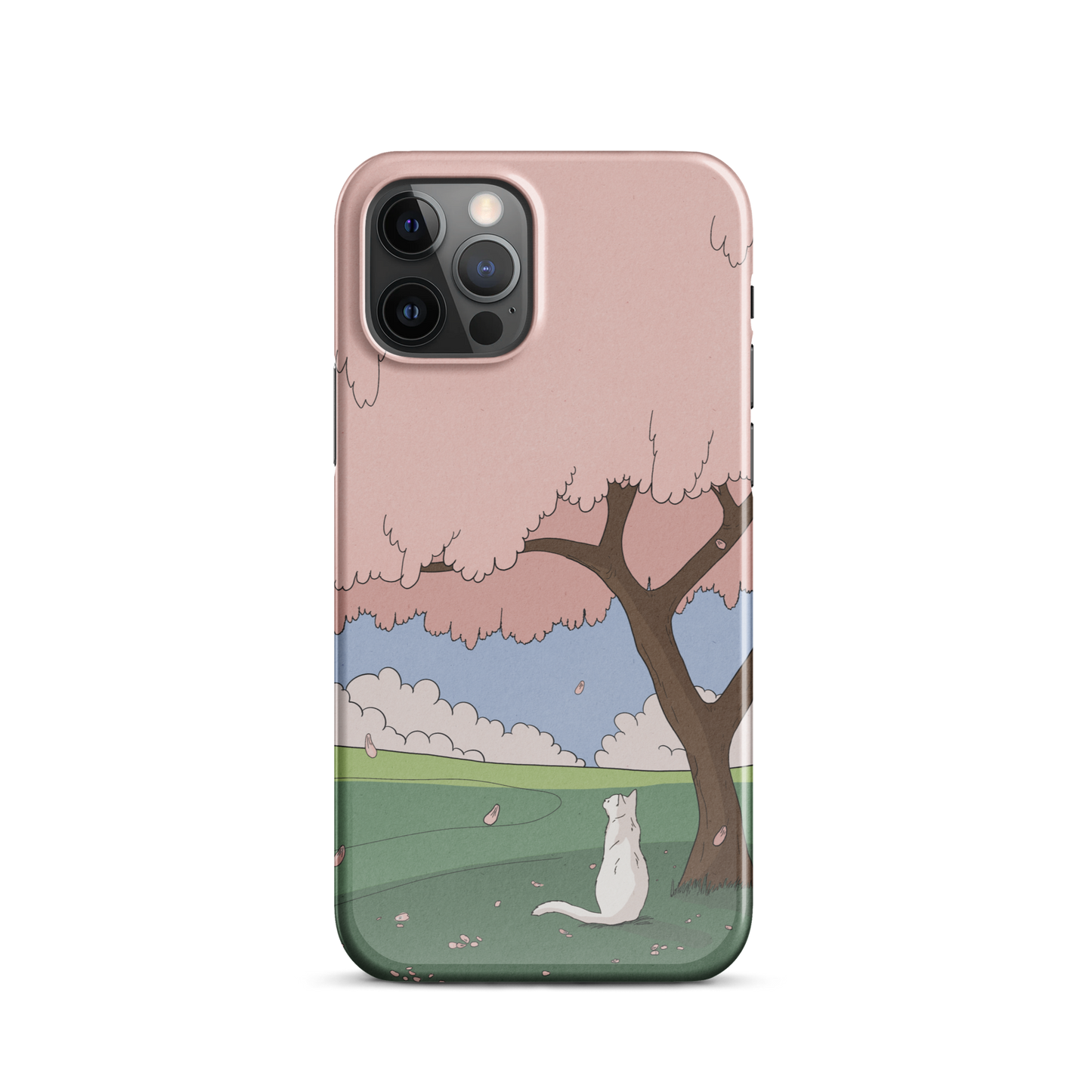 Snap case for iPhone® "White Cat and Sakura"