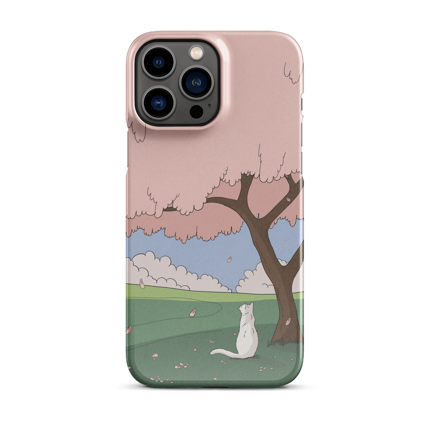 Snap case for iPhone® "White Cat and Sakura"