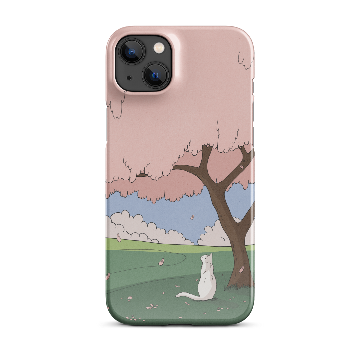 Snap case for iPhone® "White Cat and Sakura"