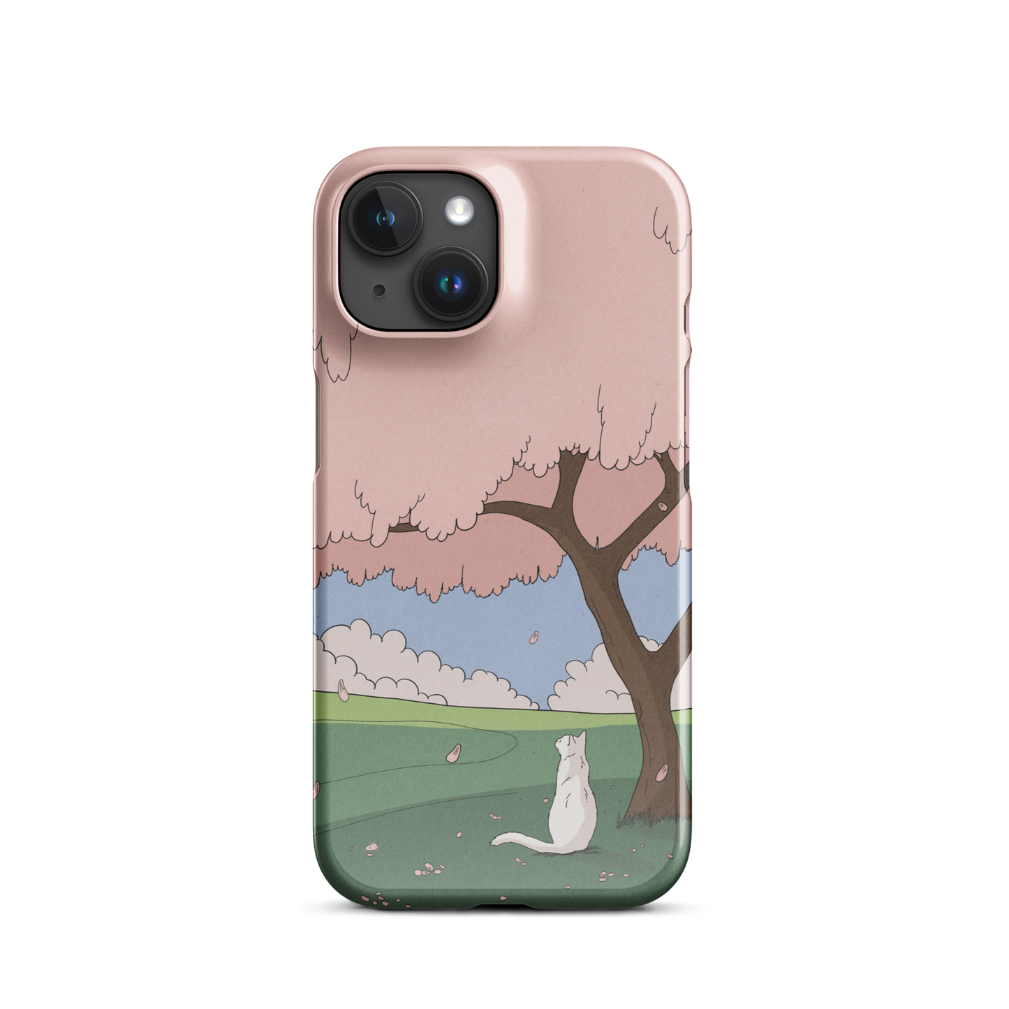 Snap case for iPhone® "White Cat and Sakura"