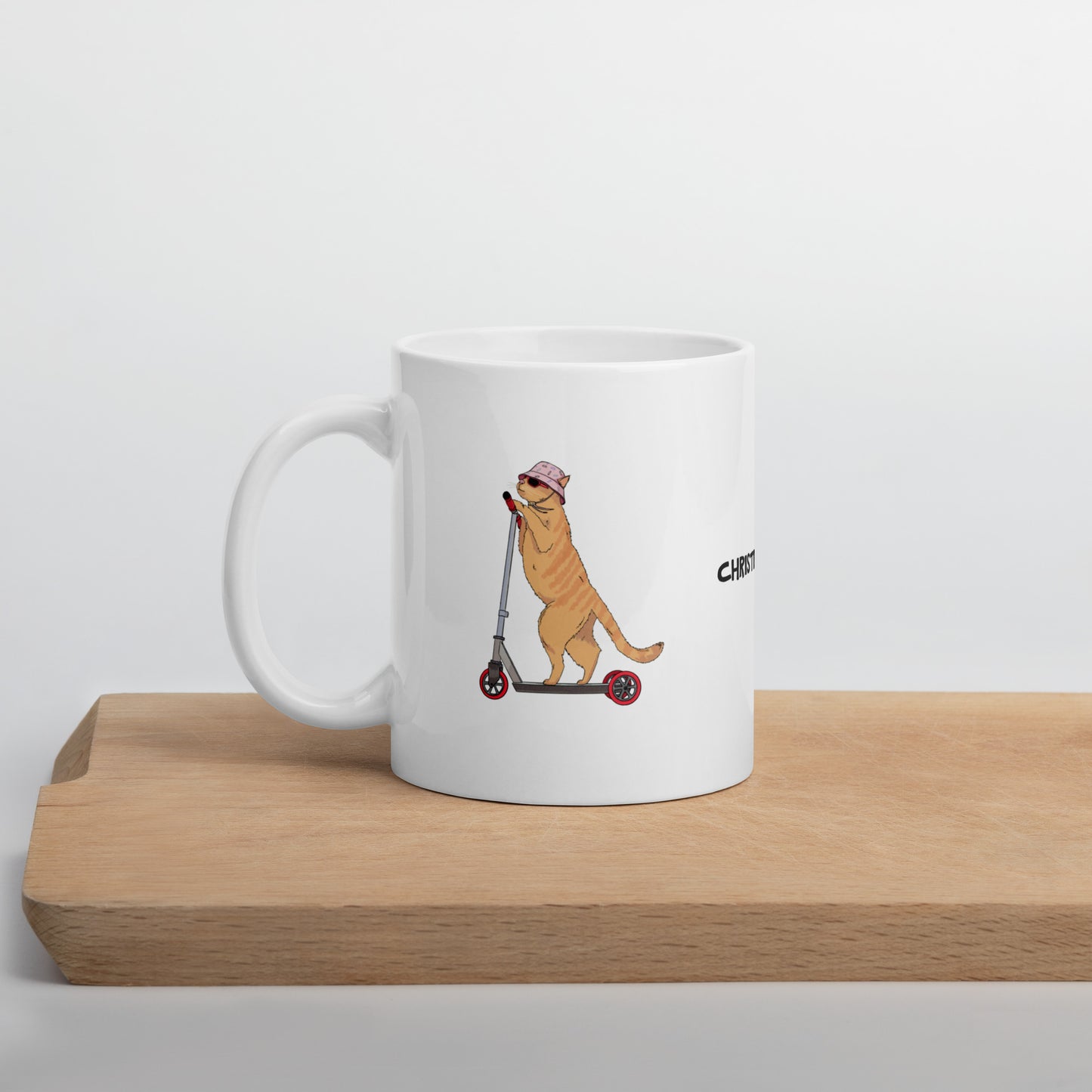 White glossy mug "Christina Pencil Ginger Cat"