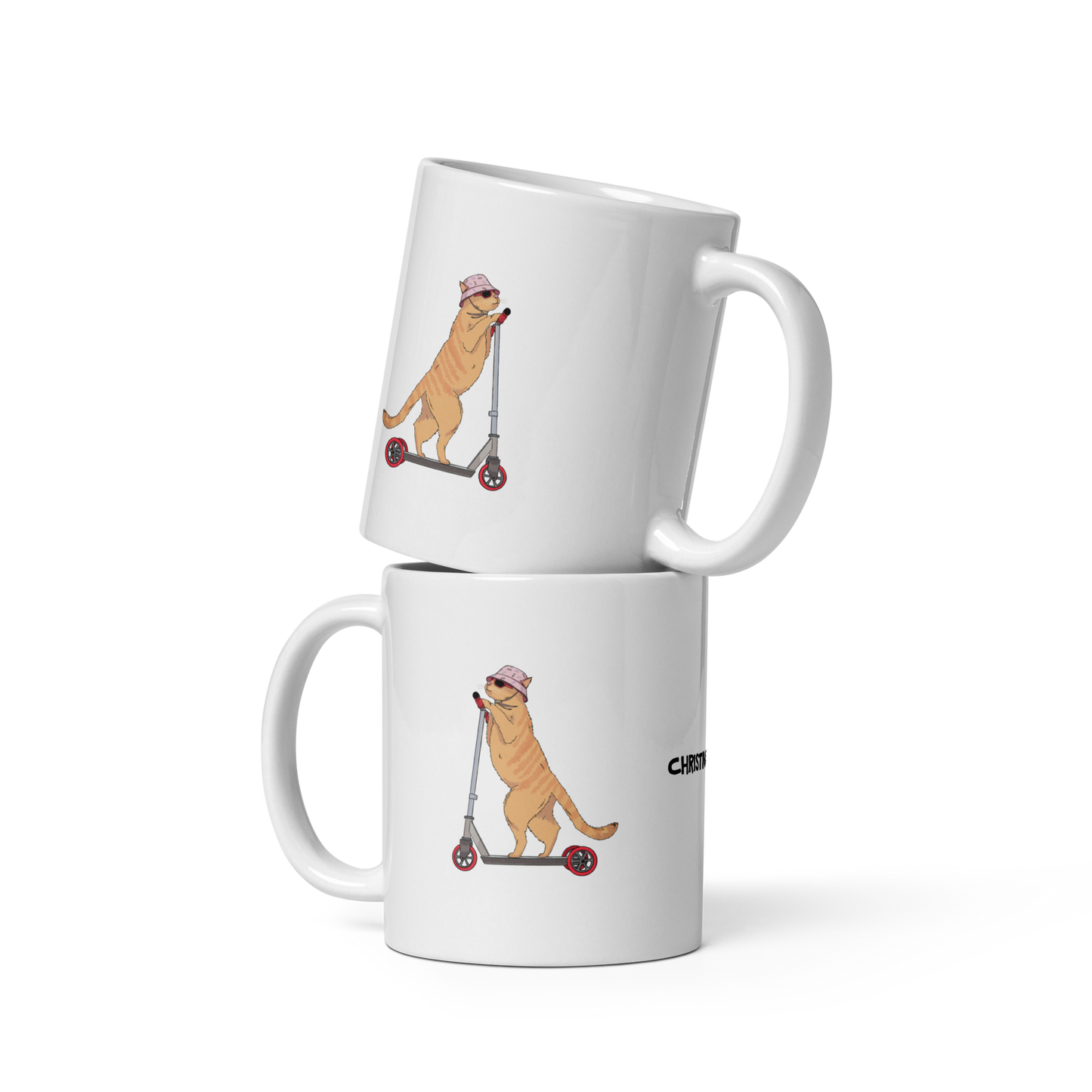 White glossy mug "Christina Pencil Ginger Cat"