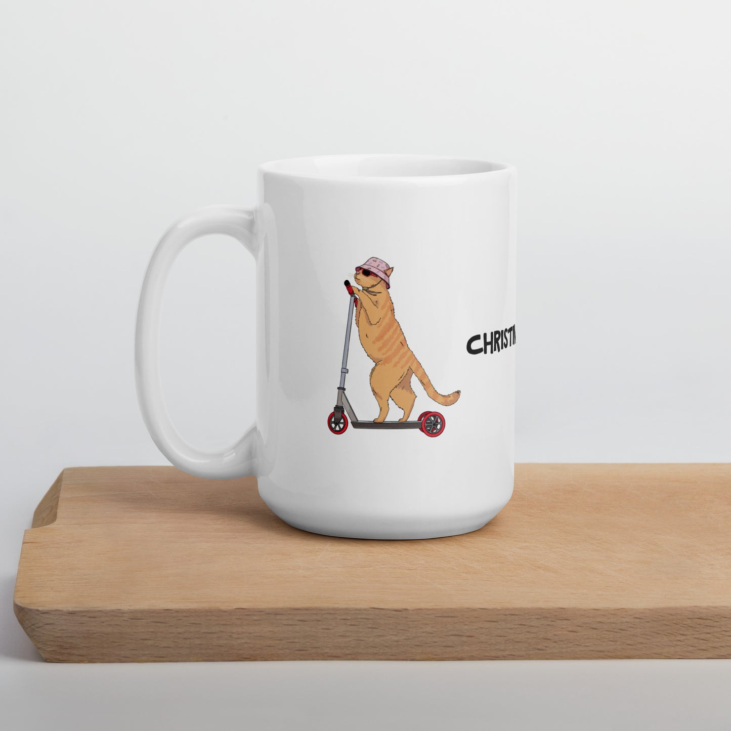 White glossy mug "Christina Pencil Ginger Cat"