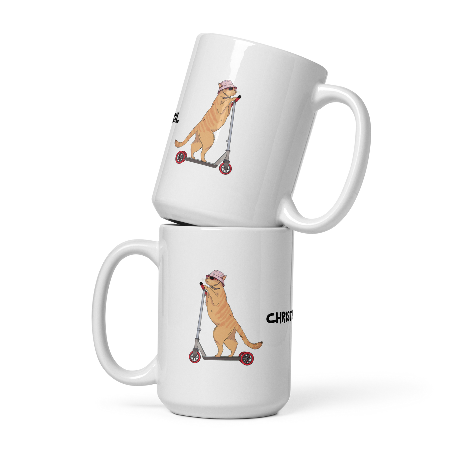 White glossy mug "Christina Pencil Ginger Cat"