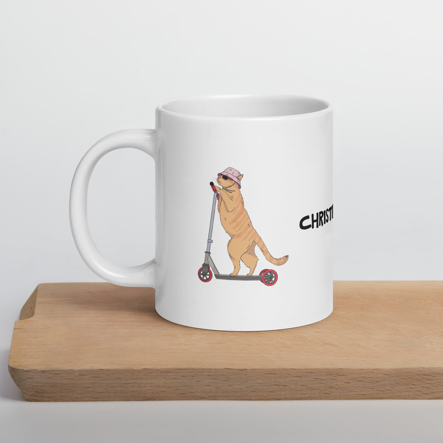 White glossy mug "Christina Pencil Ginger Cat"