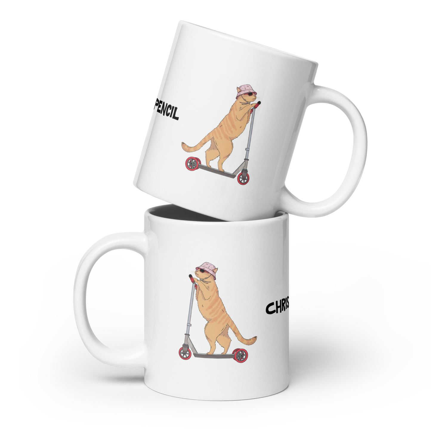 White glossy mug "Christina Pencil Ginger Cat"